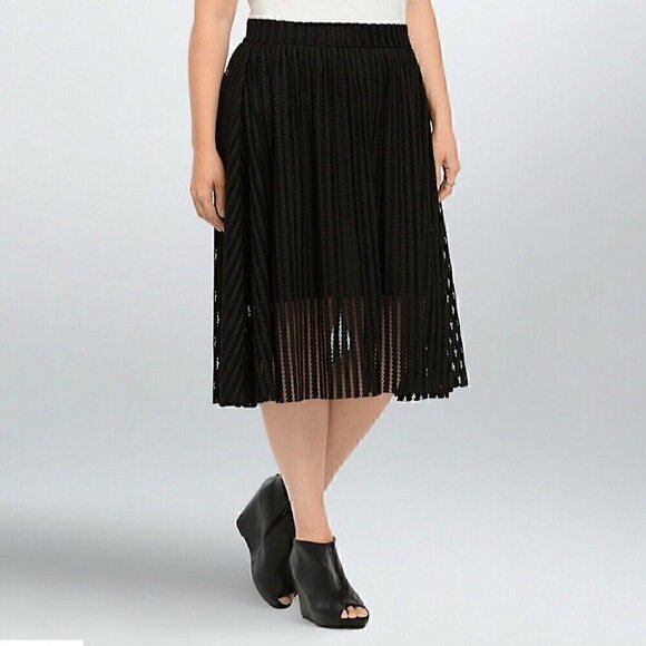 Torrid Skirt Size 12 Women's Mesh Stripe A-Line Midi Skirt Black Stretchy Waist - Picture 1 of 8